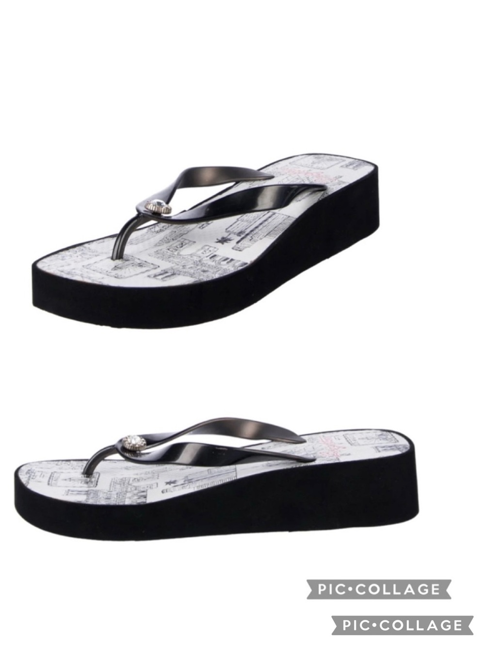 Brighton Voyage Flip Flop Sandals Rhinestone Wedge London Paris City 9 Platform
